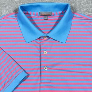 Peter Millar Polo Shirt Mens XXL Blue Pink Stripe Summer Comfort Performance *